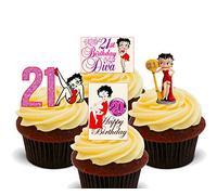Made4You Betty Boop 21st Birthday Girl, Edible Cupcake Toppers - Stand-up Wafer Cake Decorations (12)