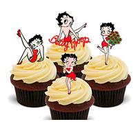 Made4You Betty Boop Edible Cupcake Toppers - Red Stand-up Wafer Cake Decorations (Pack of 24)