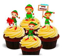 Made4You Christmas Elves - Edible Cupcake Toppers - Stand-up Wafer Cake Decorations (Pack of 24)