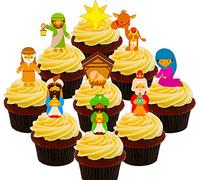 Made4You Christmas Nativity Party Pack - Edible Cupcake Toppers - Stand-up Wafer Cake Decorations (Pack of 36)