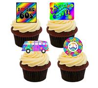 Made4You I Love the 60s Edible Cupcake Toppers - Stand-up Wafer Cake Decorations (Pack of 12)