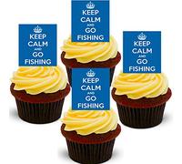 Made4You Keep Calm and Go Fishing Cake Decorations - Edible Wafer Stand-up Cupcake Toppers (Pack of 12)