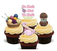 Made4You Knitting, To Knit or Not to Knit Funny Edible Cupcake Toppers - Stand-up Wafer Cake Decorations (Pack of 24)