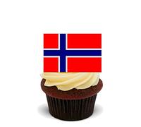 Made4You Norway Flag Edible Cupcake Toppers - Stand-up Wafer Cake Decorations (Pack of 12)