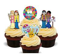 Made4You Peace and Love, 60s Hippies Edible Cake Decorations - Stand-up Wafer Cupcake Toppers (Pack of 12)