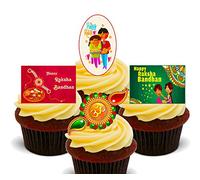 Made4You Raksha Bandhan - Edible Cupcake Toppers - Stand-up Wafer Cake Decorations (24)