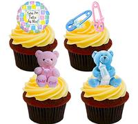 Made4You Twins/New Baby Boy and Girl - Pink and Blue Edible Cupcake Toppers - Stand-up Wafer Cake Decorations (Pack of 12)