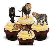 Made4You Wild Cats - Lion, Tiger, Panther and Leopard Edible Cupcake Toppers - Stand-up Wafer Cake Decorations (Pack of 12)