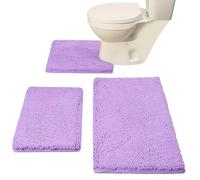 Madeals Chenille Bath Rug Set 3 Piece Bathroom Contour Rugs Combo, Soft Shaggy 2 Piece Bath Shower Mat and U-Shaped Toilet Floor Rug Lavender