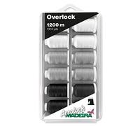 Madeira Aerolock No.125 - Overlock Thread 1200m - Set of 12 Cones - Mixed Colours - Polyester Yarn for Overlock and Sewing Machines - High Strength and Elasticity