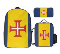 Madeira Flag Cute 3PCS Backpack Sets 17 Inch | Casual Daypack Sets with Lunch Box and Pencil Case for Women Men Funny Print