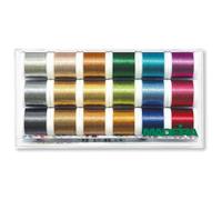 Madeira Metallic 40 Smooth Embroidery Thread Set - Clear Box 18 x 200m Metallic Embroidery & Sewing Threads, Polyester Core Smooth Machine Thread Kit, Multi Colour Decorative Craft Threads