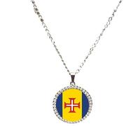 Madeira Portugal Silver Colour Necklace With Diamante Pendant And Gift Box