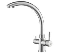Madeira Three-Way / 3 Way / 3 in 1 Monobloc Kitchen Drinking Water Filter/Mixer Brushed Steel 360 Swivel Tap/Faucet with Free Recyclable Fortress System