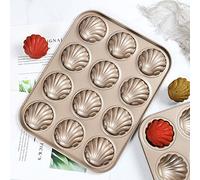 Madeleine Mold Food Grade Carbon Steel Cake Baking Pan Non-Stick Candy Cake Mold Tray Madeleine Pan Shell Shaped Baking Cookies Moulds for Cookie Cake Chocolate(12cup)