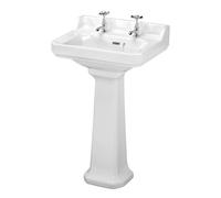 Balterley 560mm Traditional mm Bathroom Sink, Full Pedestal Ceramic Bathroom Wash Basin Sink with Overflow, 2 Tap Hole, Floor Standing Basin Sinks for Cloakroom - 560 x 450 x 905mm (White)