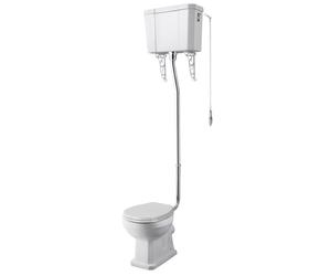 Madeley Traditional Comfort Height Toilet Pan with High Bramshall Cistern, Flush Pipe Kit & Soft Close Seat in White by Balterley
