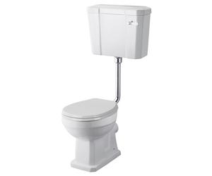 Madeley Traditional Comfort Height Toilet Pan with Low Bramshall Cistern, Flush Pipe Kit & Soft Close Seat in White by Balterley