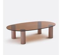 Madeline Brushed-Iron Metal Tempered Glass Coffee Table Amber/Pink