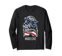 Madeline Messy Hair Bun with USA Ribbon Sunglasses Designs Long Sleeve T-Shirt