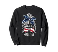Madeline Messy Hair Bun with USA Ribbon Sunglasses Designs Sweatshirt