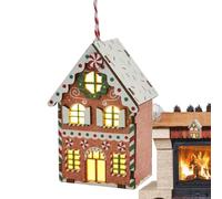 Madelyn Wooden Christmas - Gingerbread House Tree Ornament, Christmas Home Decoration, Light Up Wooden Gingerbread House Tree Ornament, Seasonal Decor Village Miniature Lanyard for Mantelpiece, Door