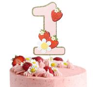MADENG Berry 1st Birthday Cake Topper - Sweet One Party Decorations, Strawberry Girls Number 1, Strawberry Baby Shower Decor, Berry Sweet Cake Topper Photo Props
