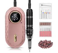 Madenia Electric Nail File 35000RPM, Professional Rechargeable Nail Drill Machine with Ceramic & Metal Drill Bits, Cordless E File Portable Efile for Acrylic Nails Gel Salon Home Manicure Use (Pink)