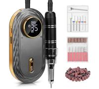 Madenia Electric Nail File 35000RPM, Professional Rechargeable Nail Drill Machine with Ceramic & Metal Drill Bits, Cordless E File Portable Efile for Acrylic Nails Gel Salon Home Manicure Use (Grey)