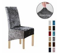 MadeokoLTD 2Pcs Crushed Velvet Dining Chair Covers Stretchable Protective Slipcover Home Decor Silver