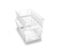 Madesmart 2-Tier Plastic Multipurpose Organizer with Divided Slide-Out Storage Bins, Under Sink and Cabinet Organizer Rack, Clear