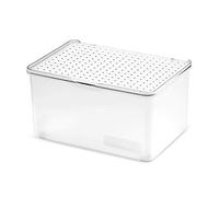 madesmart 79208 Bin with Lid-Stack Collection Stackable, Soft-Grip Lining and Non-Slip Feet, BPA-Free, Plastic, Frost