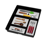 madesmart Classic 4-Compartment Drawer Organizer Gadget Tray, Plastic Multipurpose Storage Bin for Drawers, Granite