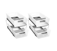 madesmart Stackable 2-Tier Organizer, Multi-Purpose Slide-Out Storage with Extra Set of Legs, Handles and Dividers for Home and Bath, BPA Free, Frost