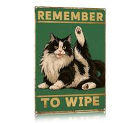 Madewell Living Funny Black Cat Metal Wall Art Remember to Wipe, Vintage Bathroom Decor Poster, Retro Gothic Home Decor for Bathroom, Apartment, House, 7x10 Inch