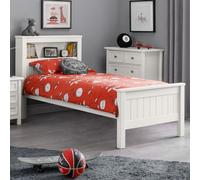 madge wooden single bed in surf white with bookcase