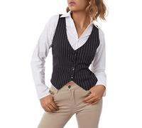 Madger Women Tuxedo Suit Waistcoat Vest Sleeveless Crop Blazer Vests 90s Button Down Halter Y2k Dressy Vintage Fashion Racerback Vest-Black C,S