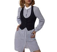 Madger Women Tuxedo Suit Waistcoat Vest Sleeveless Crop Blazer Vests 90s Button Down Halter Y2k Dressy Vintage Fashion Racerback Vest-Black D,XXL
