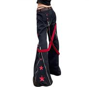 Madger Women Y2k Wide Leg Jeans Gothic Baggy Denim Pants High Waist Punk Loose Straight Pants E Girl Streetwear-A4,M