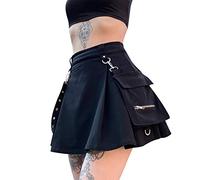 Madger Women's Gothic Pleated Skirts Y2K Lace Layered Mesh Patchwork Plaid Skater Skirt High Waist Punk A-Line Mini Skirt-Black 1,S