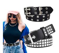 MADGININE 2 Pcs Studded Belt Goth Belt, Black Studded Belt With Bright Pyramid Rivets Adjustable Punk Rock Gothic Belts 110cm Punk Belt for Men and Women's Jeans Hip Hop Goth Halloween