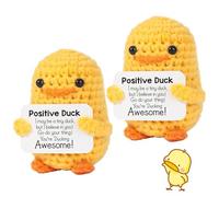 MADGININE 2 Pieces of Positive Duck,Emotional Support Gift,Mini Knitted Duck Doll with Card,Made, Easy to Carry,Emotional Motivation,Designed to Convey Positive Energy