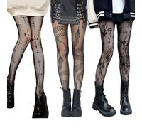 MADGININE 3 Pcs Printed Fishnet Tights - Black Lace Tights with Snake Pattern for Night Club, Party, Cosplay and Daily Wear
