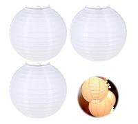 MADGININE 3 PCS White Paper Lanterns, Round Ribbed Style Paper Shades for Ceiling Lights, 20cm/8'' Diameter, Soft Warm Light, Classic Design