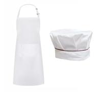 MADGININE Apron White and Chefs Hat,White Chef Hat with 1 Pockets,Long Chef Apron White,Adjustable Waist Waitress Apron,Pizza Hat,for Kitchen Cooking Restaurant Work Coffee Shop Bistro