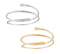 MADGININE Gold Arm Cuff 2 PCS Arm Cuff Arm Cuff Gold Silver Arm Cuff, Adjustable Boho Upper Arm Cuff Bracelet, Fashion Punk Minimalist Style Bracelet, Upper Arm Cuff Bracelet for Girls Women