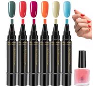 MADGININE Nail Polish Pens 6 Pcs Nail Varnish Pens, 3 In 1 Gel Nail Polish Pen, Portable Nail Pens Polish, One Step DIY Nail Gel Pen Brush, Soak Off UV LED Nail Varnish Nail Tools for Women Girls