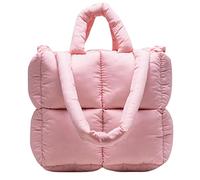 MadGrandeur Puffer Tote Bag Women's Glossy Quilted Zipper Closure Puffy Shoulder Bag Cute Aesthetic Handbag, Z-pink, L
