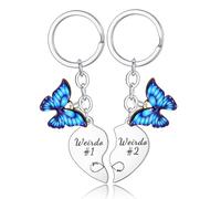 MADHAHEFU 2 Pcs Friendship Keyring Gifts for Best Friend: Weirdo 1 Weirdo 2 Heart Matching Keyring Set with Butterfly Charm