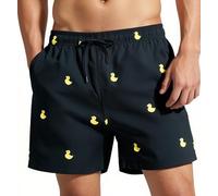 MADHERO Mens Swim Trunk Funny Pattern Bathing Suit with Mesh Lining Swimming Shorts, Black Small Duck, X-Large
